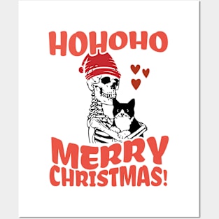 Christmas Skeleton Hugging Cat Posters and Art